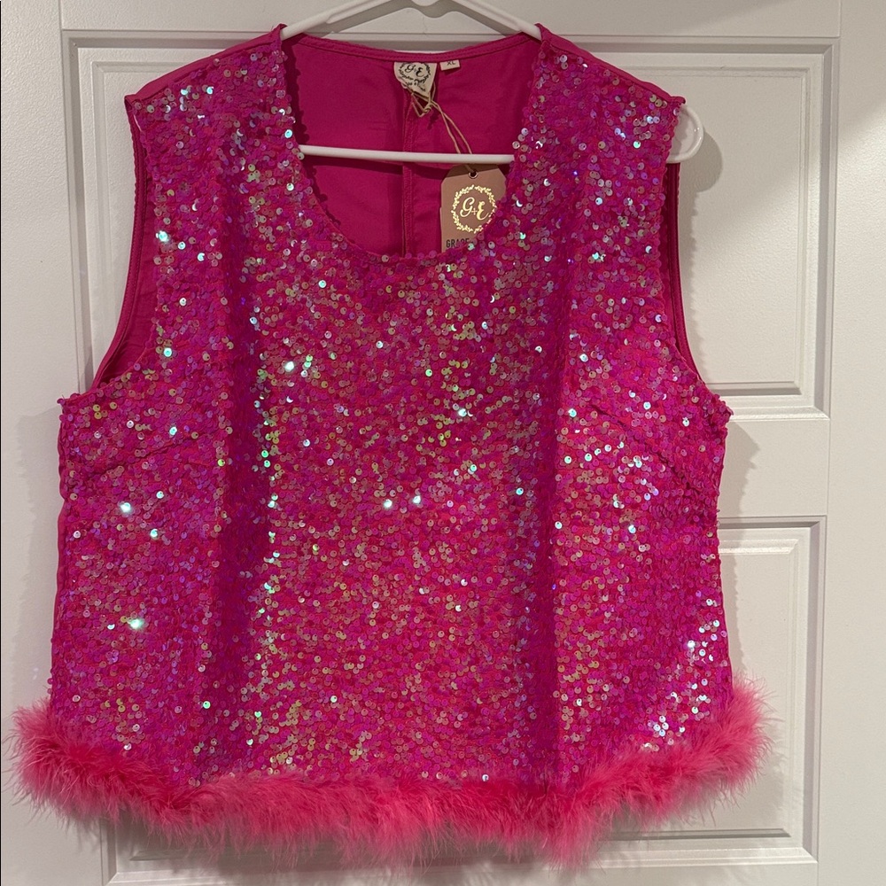 Pink Sequin Sleeveless Top